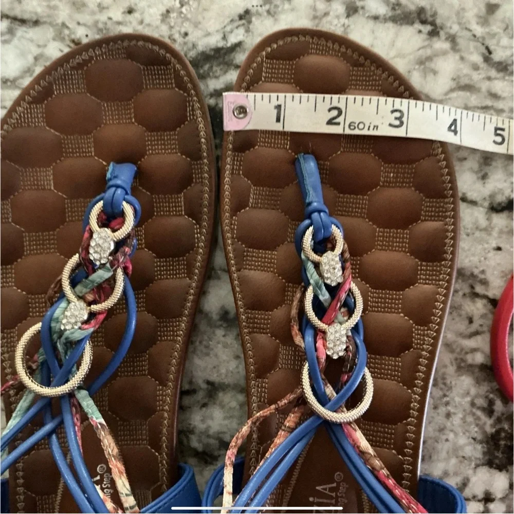 Patrizia Gadelina Blue with multicolored straps and faux diamond bead accents - Picture 7 of 16